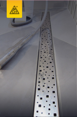 Душевой канал с гориз. фланцем и решеткой из полированной нерж. стали, решетка Квадраты, 450 мм