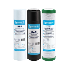 Покращений комплект картриджів Ecosoft 1-2-3 для фільтрів зворотного осмосу з функцією економії води